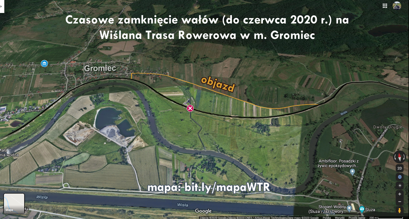 mapa objazdu  WTR w m. Gromiec